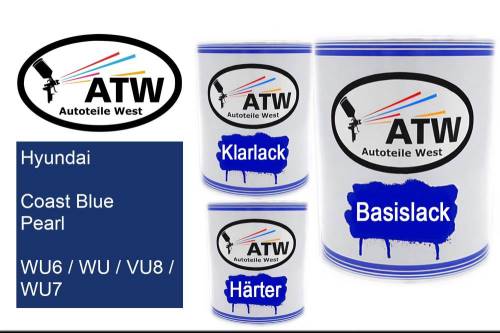 Hyundai, Coast Blue Pearl, WU6 / WU / VU8 / WU7: 1L Lackdose + 1L Klarlack + 500ml Härter - Set, von ATW Autoteile West.